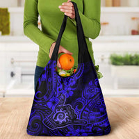 Hawaii Shaka Sign Grocery Bag With Polynesian Hibiscus Navy Blue Unique LT01 - Polynesian Pride