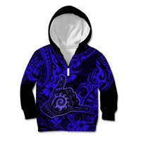 Hawaii Shaka Sign Kid Hoodie With Polynesian Hibiscus Navy Blue Unique LT01 - Polynesian Pride