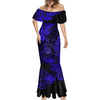 Hawaii Shaka Sign Mermaid Dress With Polynesian Hibiscus Navy Blue Unique LT01 - Polynesian Pride