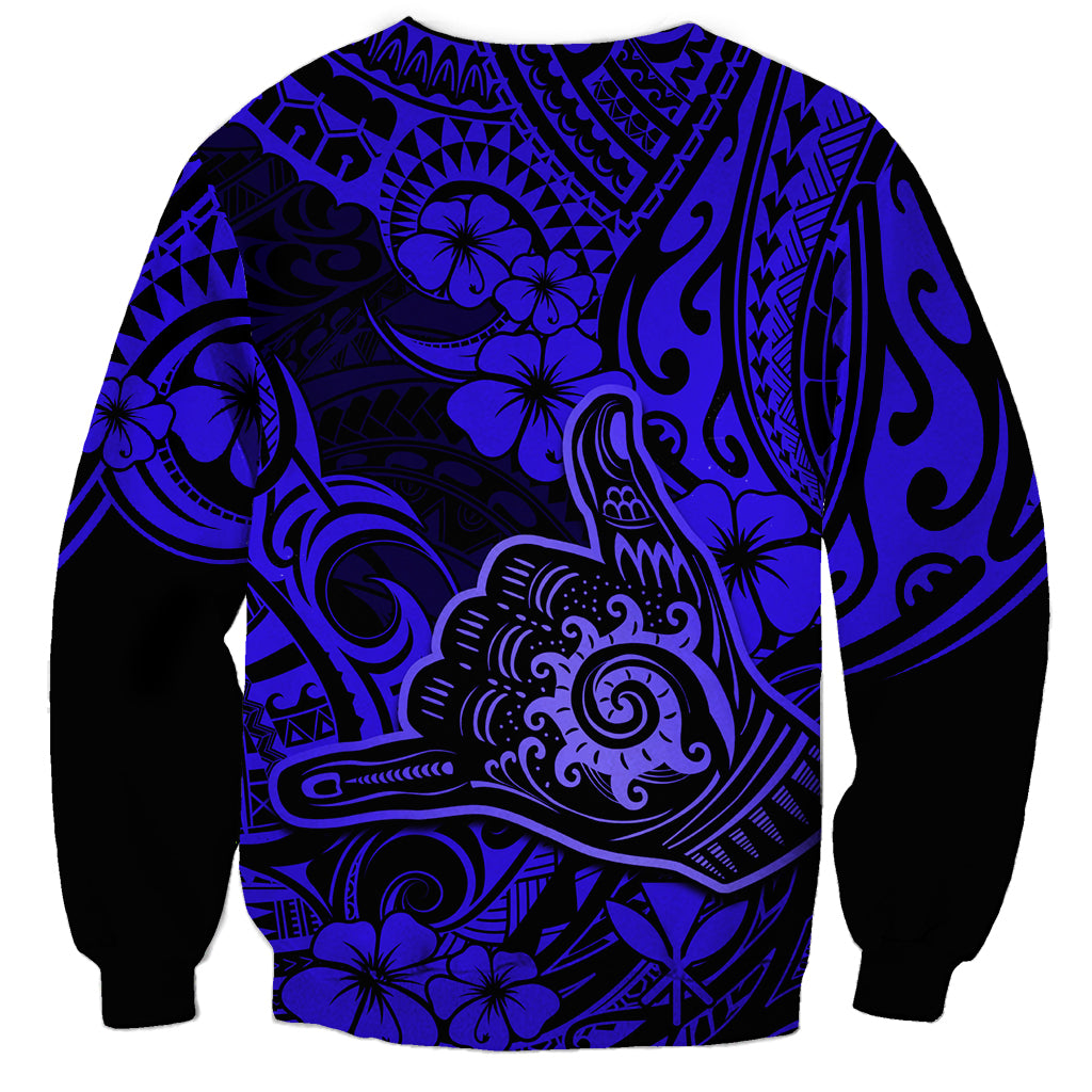 Hawaii Shaka Sign Sweatshirt With Polynesian Hibiscus Navy Blue Unique LT01 - Polynesian Pride