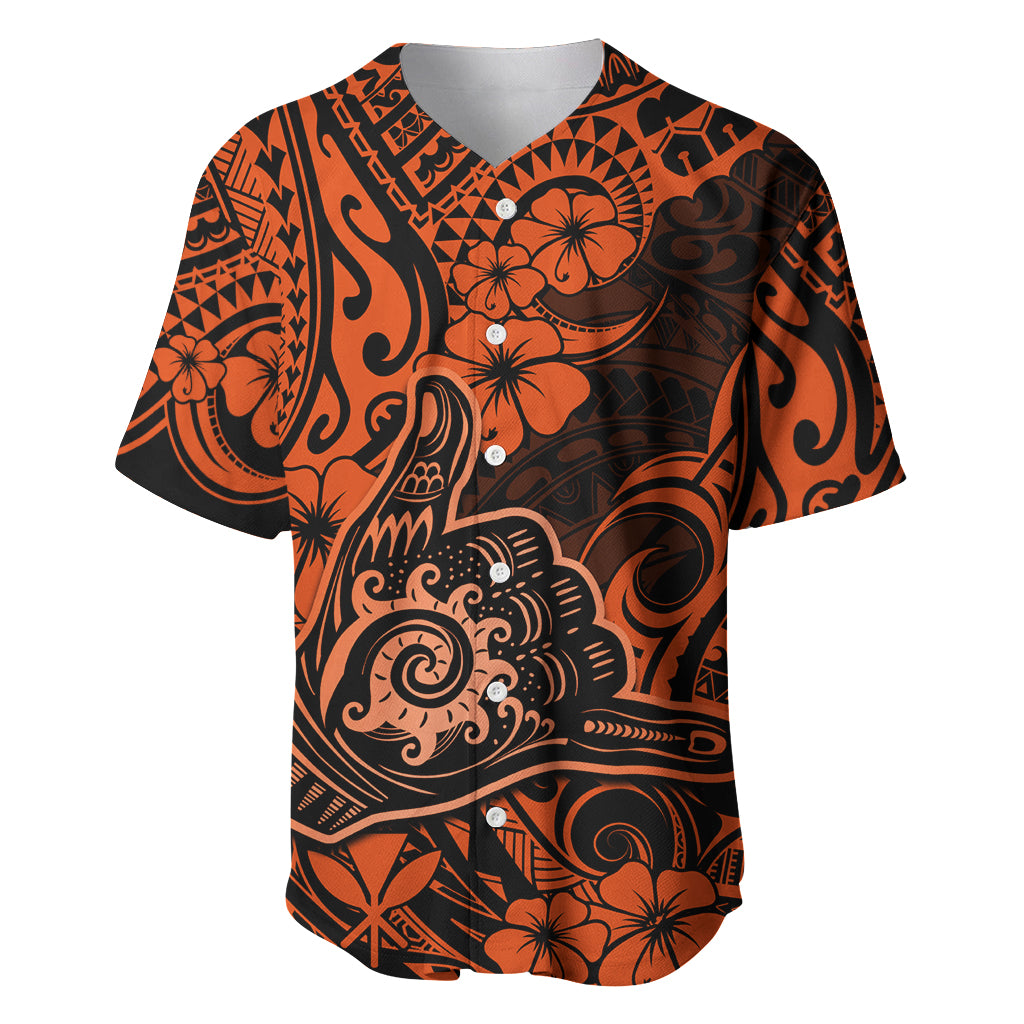 Hawaii Shaka Sign Baseball Jersey With Polynesian Hibiscus Orange Unique LT01 Orange - Polynesian Pride