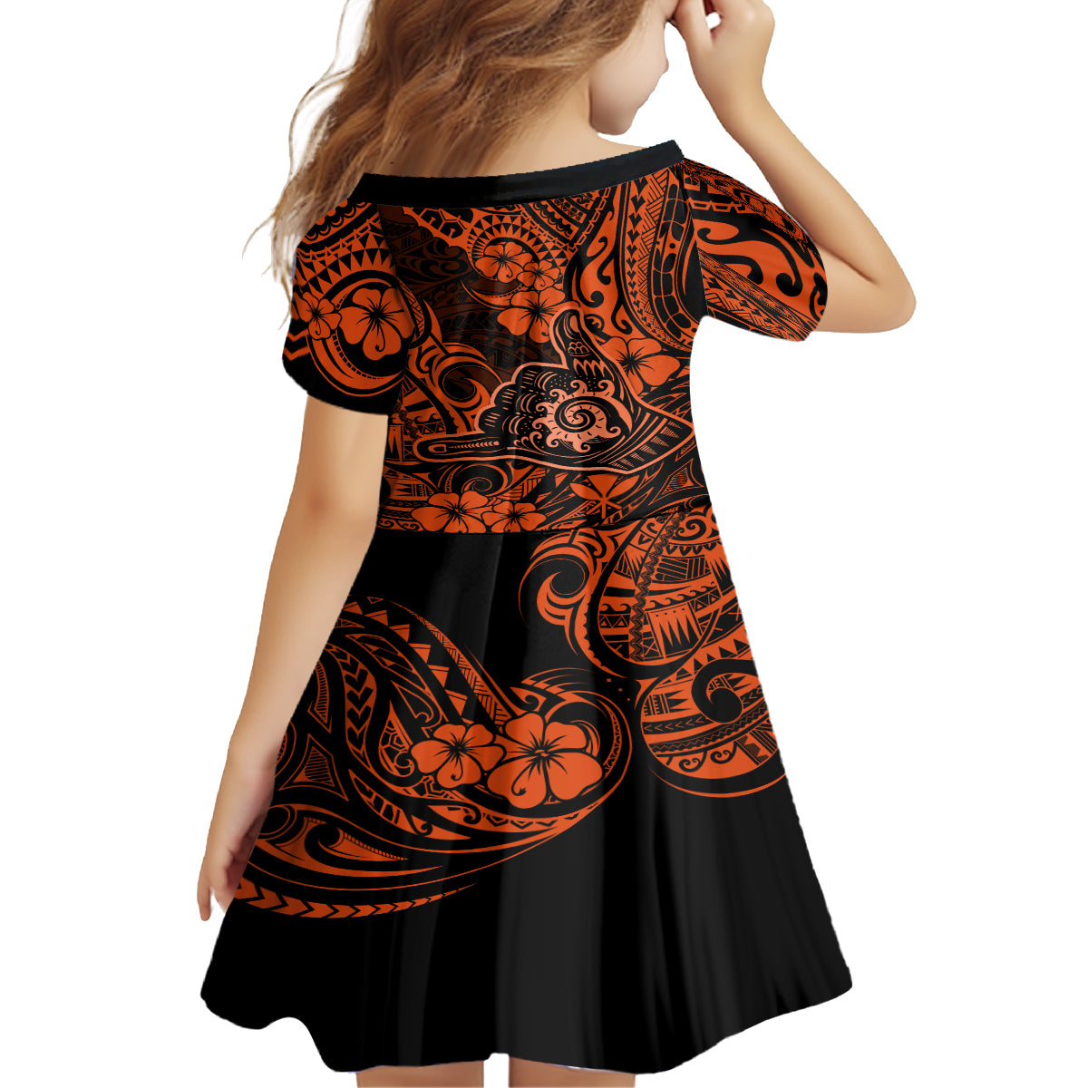 Hawaii Shaka Sign Family Matching Off Shoulder Long Sleeve Dress and Hawaiian Shirt With Polynesian Hibiscus Orange Unique LT01 - Polynesian Pride