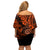 Hawaii Shaka Sign Family Matching Off Shoulder Short Dress and Hawaiian Shirt With Polynesian Hibiscus Orange Unique LT01 - Polynesian Pride