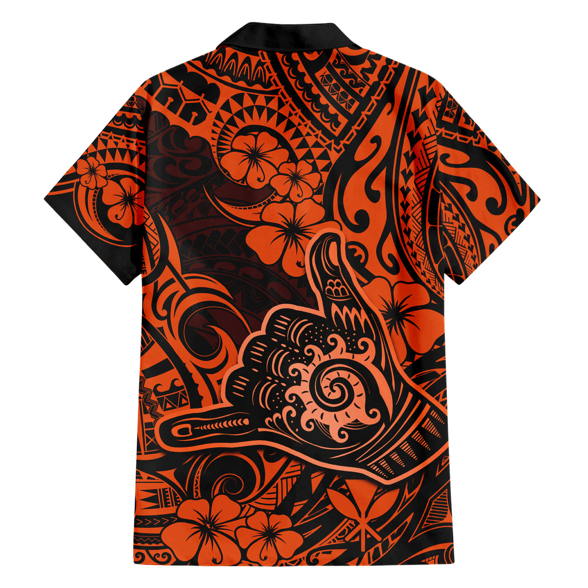 Hawaii Shaka Sign Family Matching Short Sleeve Bodycon Dress and Hawaiian Shirt With Polynesian Hibiscus Orange Unique LT01 - Polynesian Pride