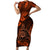 Hawaii Shaka Sign Family Matching Short Sleeve Bodycon Dress and Hawaiian Shirt With Polynesian Hibiscus Orange Unique LT01 Mom's Dress Orange - Polynesian Pride