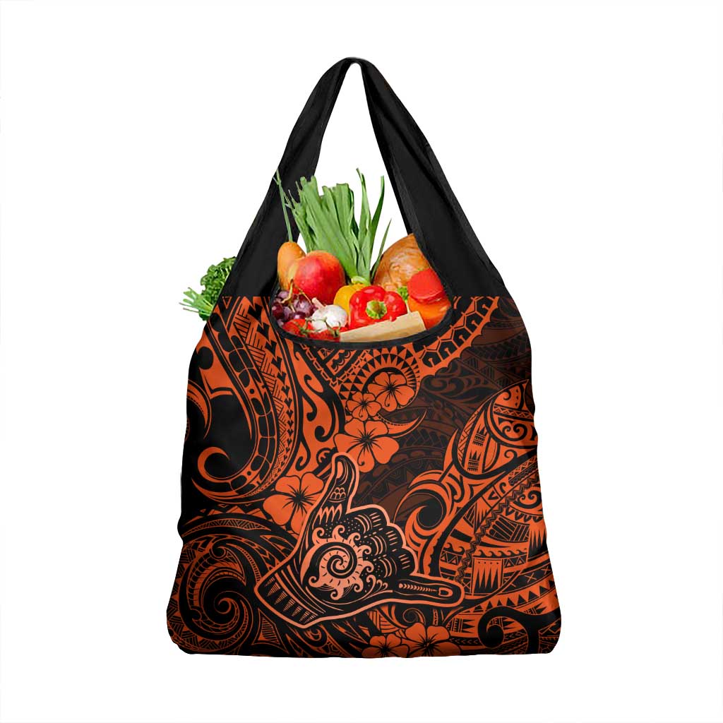 Hawaii Shaka Sign Grocery Bag With Polynesian Hibiscus Orange Unique LT01 1-pack One Size Orange - Polynesian Pride