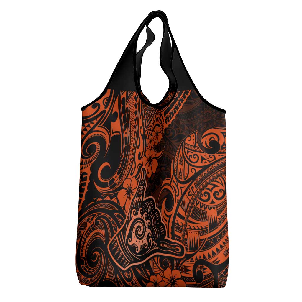Hawaii Shaka Sign Grocery Bag With Polynesian Hibiscus Orange Unique LT01 - Polynesian Pride
