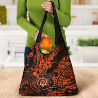 Hawaii Shaka Sign Grocery Bag With Polynesian Hibiscus Orange Unique LT01 - Polynesian Pride