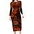 Hawaii Shaka Sign Long Sleeve Bodycon Dress With Polynesian Hibiscus Orange Unique LT01 Long Dress Orange - Polynesian Pride