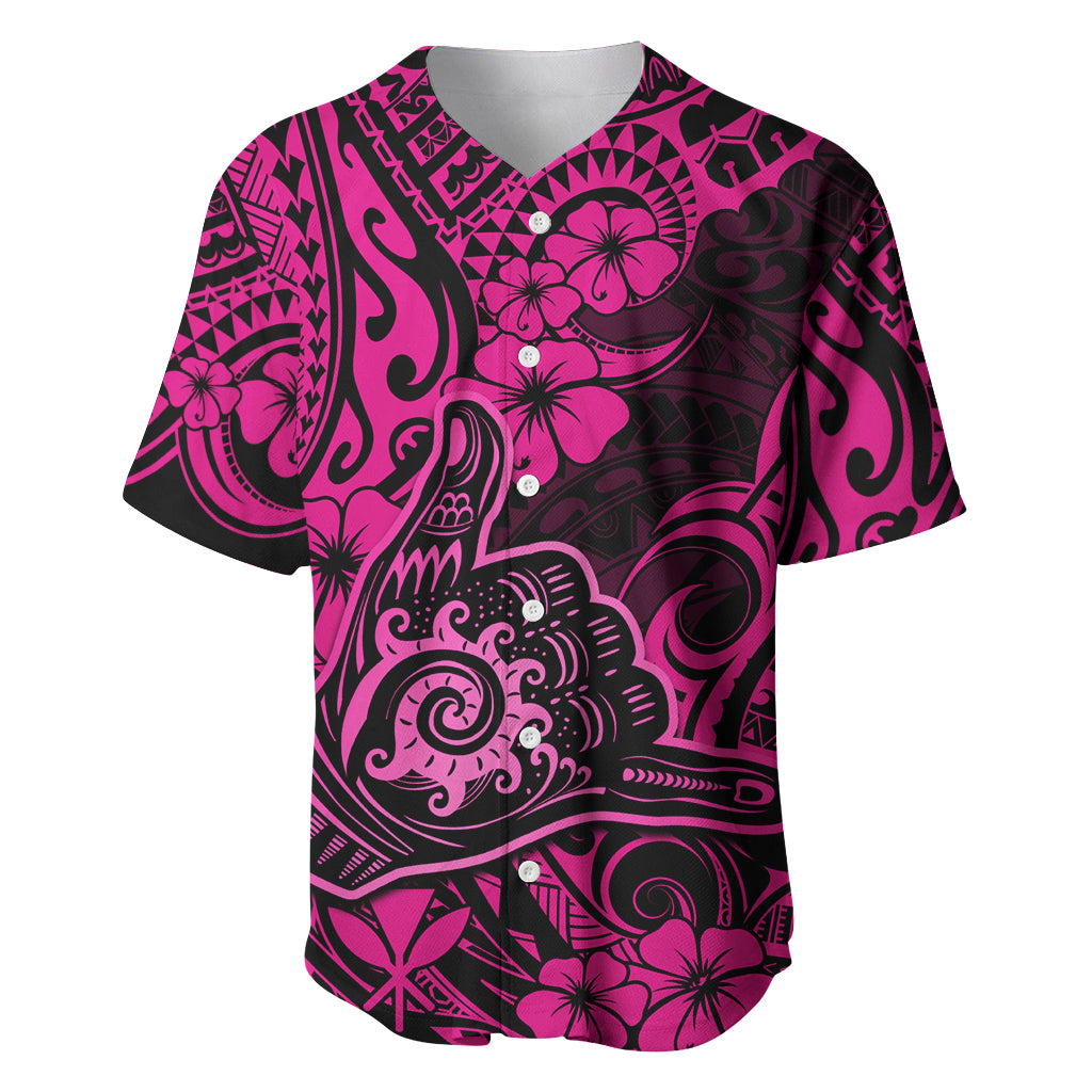 Hawaii Shaka Sign Baseball Jersey With Polynesian Hibiscus Pink Unique LT01 Pink - Polynesian Pride