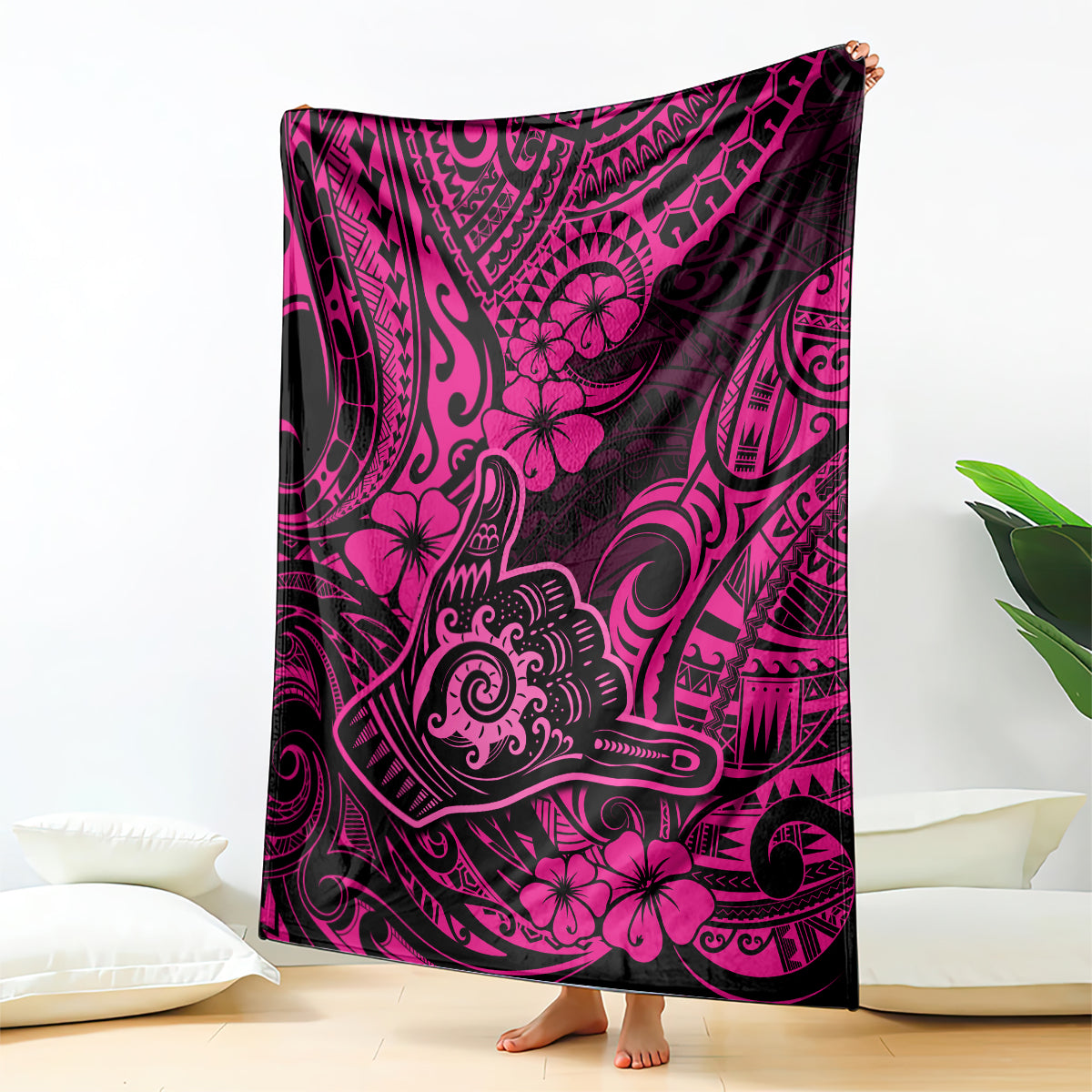 Hawaii Shaka Sign Blanket With Polynesian Hibiscus Pink Unique LT01 Pink - Polynesian Pride