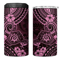 Hawaii Shaka Sign 4 in 1 Can Cooler Tumbler With Polynesian Hibiscus Pink Unique