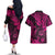 Hawaii Shaka Sign Couples Matching Off The Shoulder Long Sleeve Dress and Hawaiian Shirt With Polynesian Hibiscus Pink Unique LT01 - Polynesian Pride