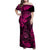 Hawaii Shaka Sign Family Matching Off Shoulder Maxi Dress and Hawaiian Shirt With Polynesian Hibiscus Pink Unique LT01 Mom's Dress Pink - Polynesian Pride