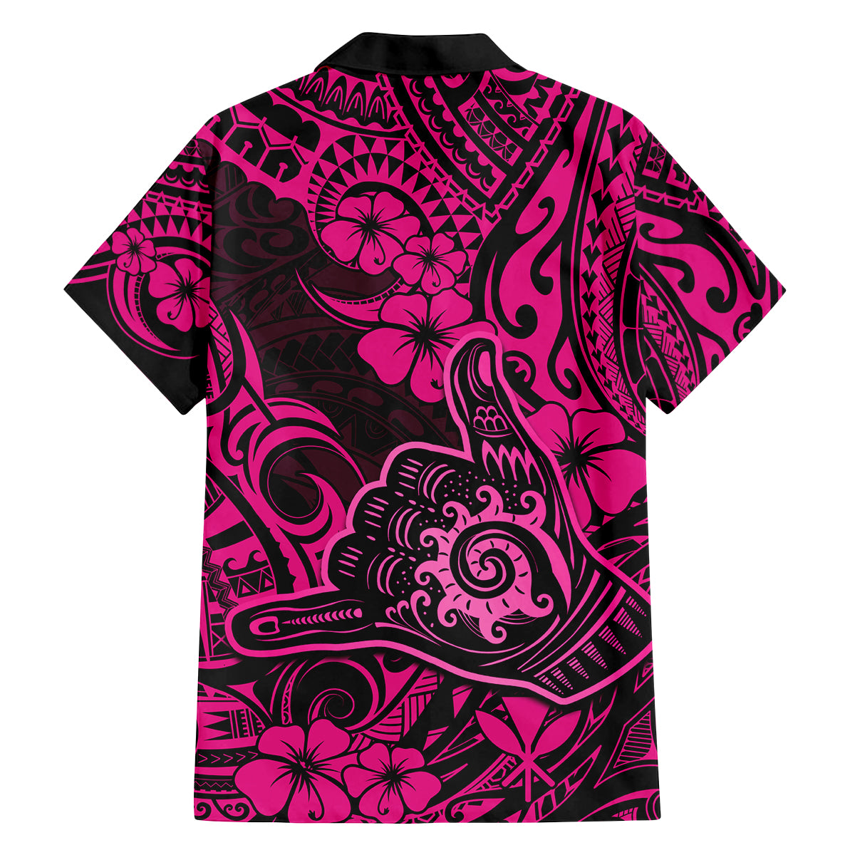Hawaii Shaka Sign Family Matching Off Shoulder Short Dress and Hawaiian Shirt With Polynesian Hibiscus Pink Unique LT01 - Polynesian Pride