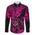 Hawaii Shaka Sign Family Matching Off Shoulder Short Dress and Hawaiian Shirt With Polynesian Hibiscus Pink Unique LT01 Dad's Shirt - Long Sleeve Pink - Polynesian Pride