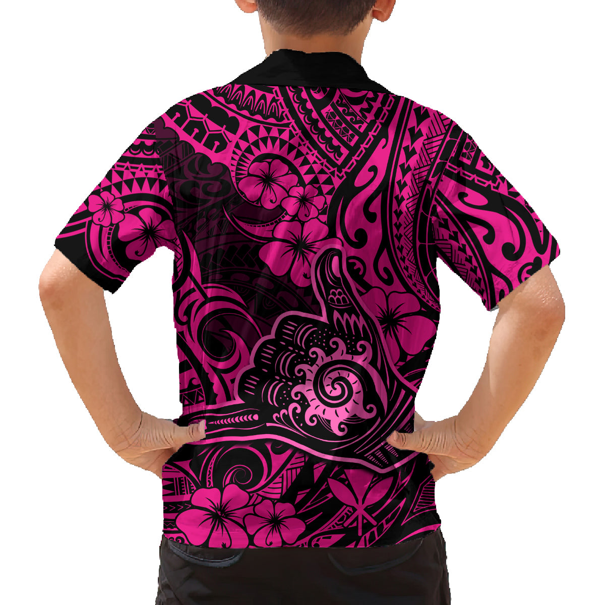 Hawaii Shaka Sign Family Matching Tank Maxi Dress and Hawaiian Shirt With Polynesian Hibiscus Pink Unique LT01 - Polynesian Pride