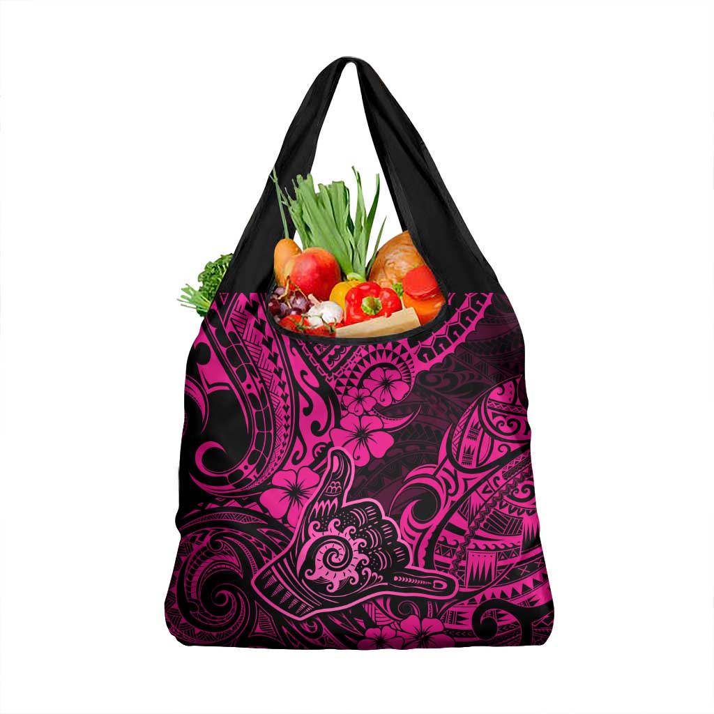 Hawaii Shaka Sign Grocery Bag With Polynesian Hibiscus Pink Unique LT01 1-pack One Size Pink - Polynesian Pride