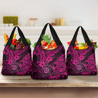 Hawaii Shaka Sign Grocery Bag With Polynesian Hibiscus Pink Unique LT01 3-pack One Size Pink - Polynesian Pride