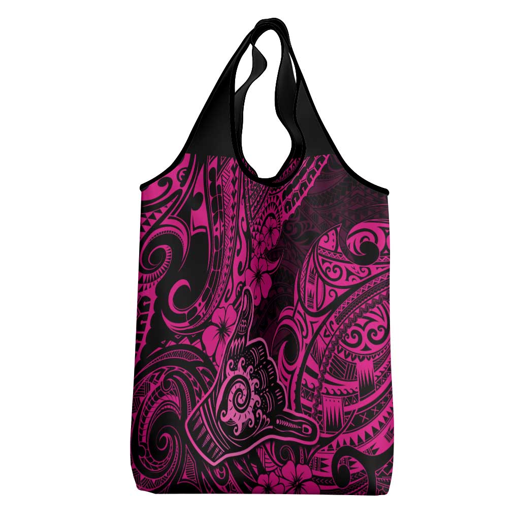 Hawaii Shaka Sign Grocery Bag With Polynesian Hibiscus Pink Unique LT01 - Polynesian Pride