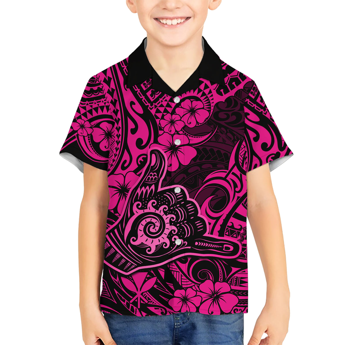 Hawaii Shaka Sign Kid Hawaiian Shirt With Polynesian Hibiscus Pink Unique LT01 Kid Pink - Polynesian Pride