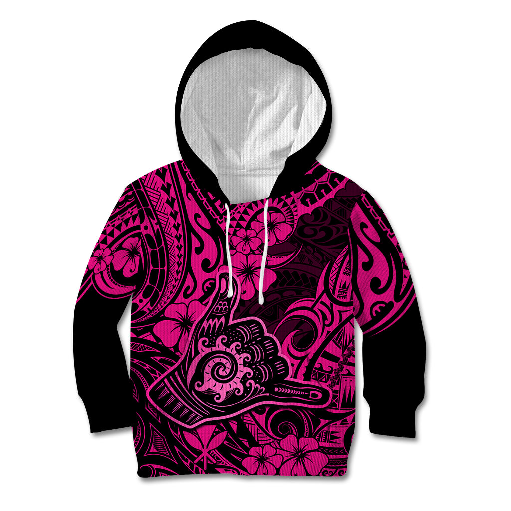 Hawaii Shaka Sign Kid Hoodie With Polynesian Hibiscus Pink Unique LT01 Pink - Polynesian Pride