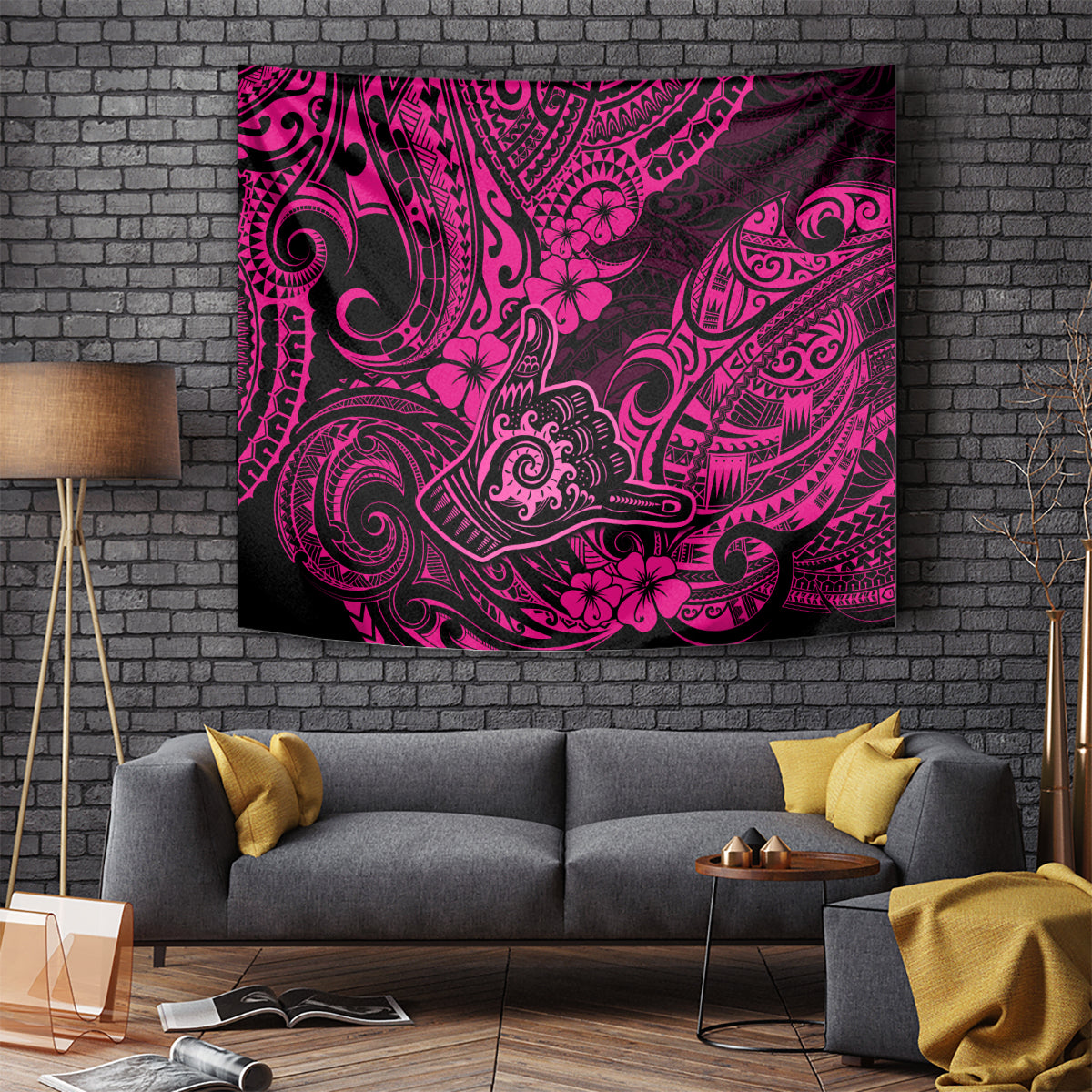 Hawaii Shaka Sign Tapestry With Polynesian Hibiscus Pink Unique LT01 Pink - Polynesian Pride