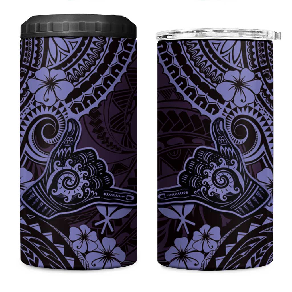 Hawaii Shaka Sign 4 in 1 Can Cooler Tumbler Polynesian Pattern Purple Version