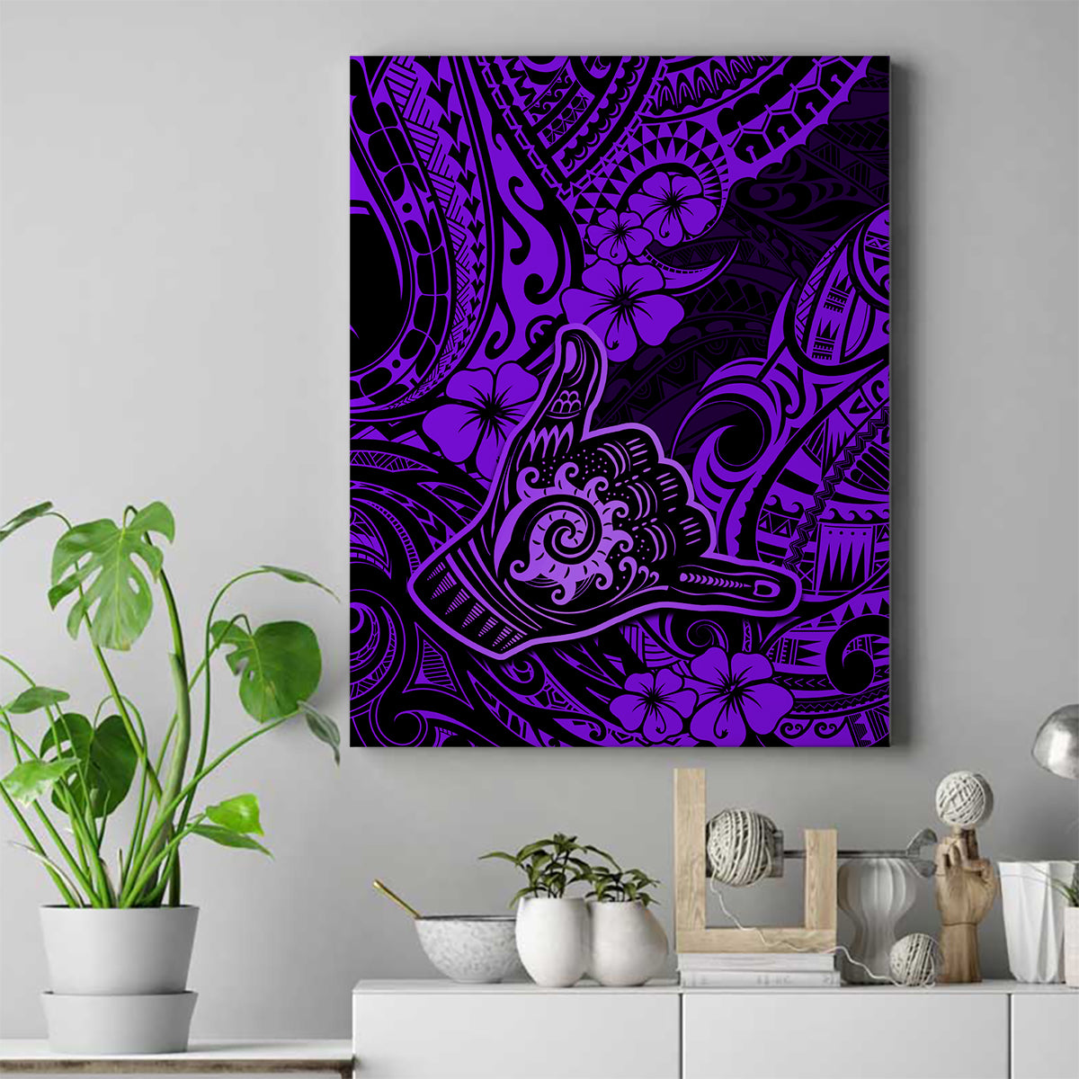 Hawaii Shaka Sign Canvas Wall Art Polynesian Pattern Purple Version LT01 Purple - Polynesian Pride