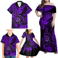 Hawaii Shaka Sign Family Matching Off Shoulder Maxi Dress and Hawaiian Shirt Polynesian Pattern Purple Version LT01 - Polynesian Pride