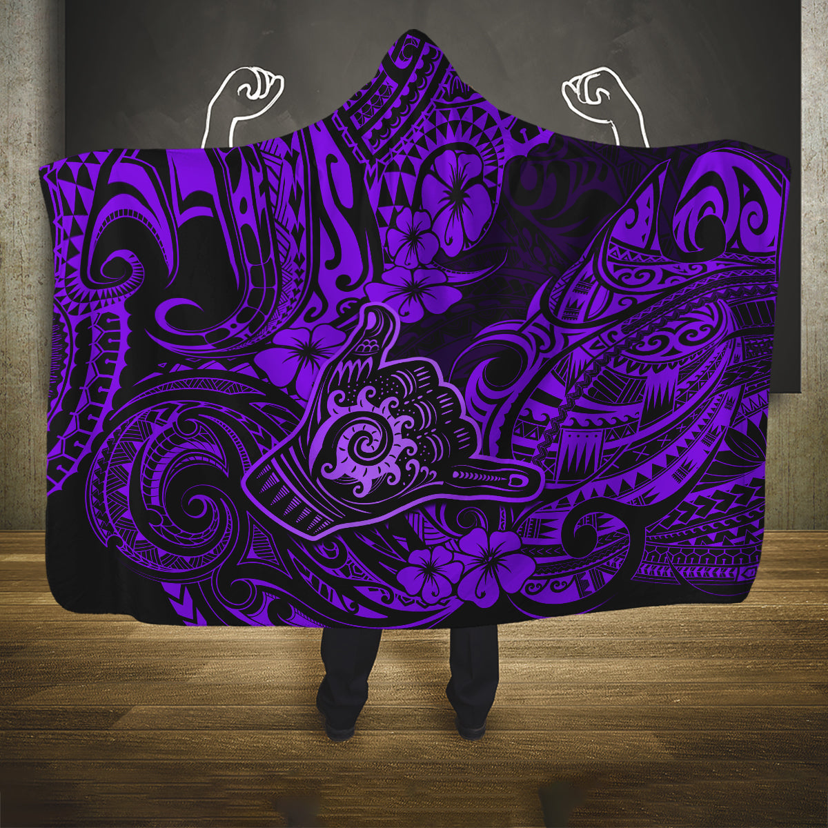 Hawaii Shaka Sign Hooded Blanket Polynesian Pattern Purple Version LT01 One Size Purple - Polynesian Pride