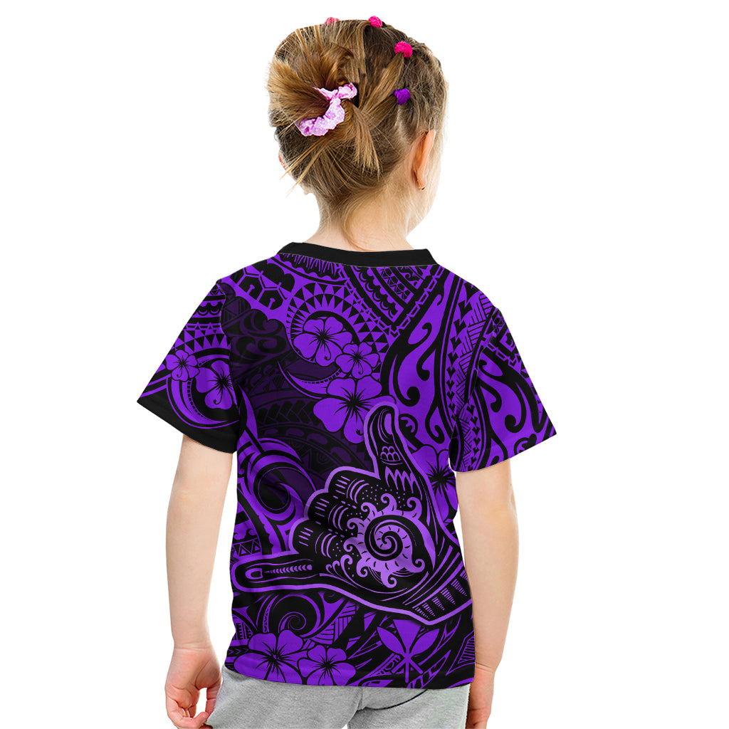 Hawaii Shaka Sign Kid T Shirt Polynesian Pattern Purple Version LT01 - Polynesian Pride