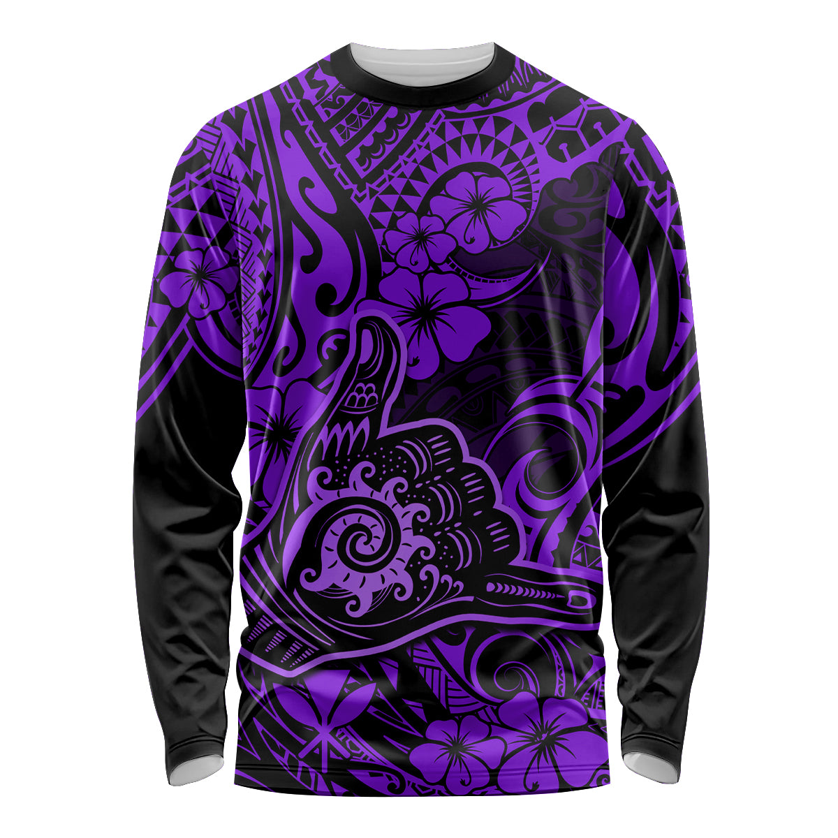 Hawaii Shaka Sign Long Sleeve Shirt Polynesian Pattern Purple Version LT01 Unisex Purple - Polynesian Pride