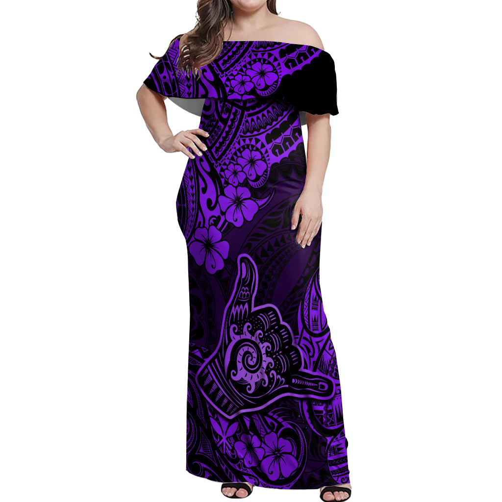 Hawaii Shaka Sign Off Shoulder Maxi Dress Polynesian Pattern Purple Version LT01 Women Purple - Polynesian Pride