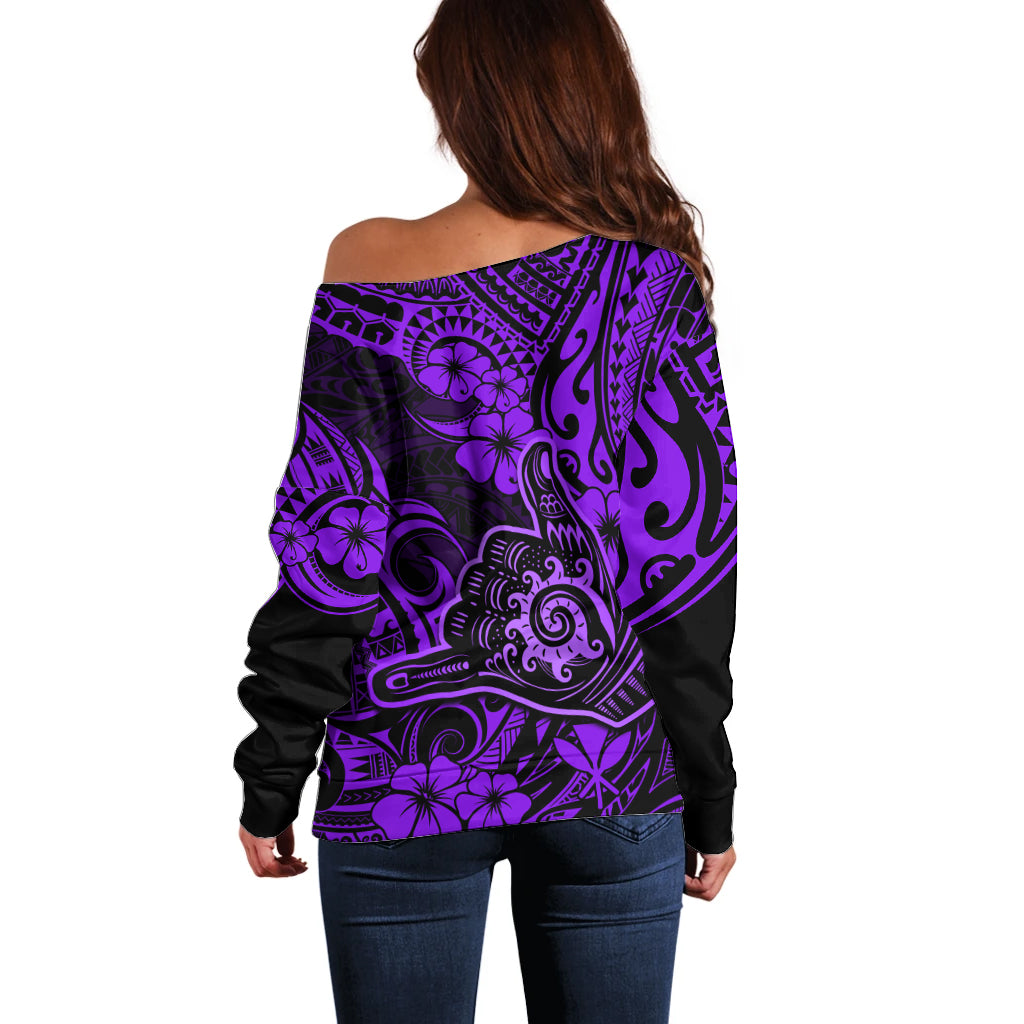 Hawaii Shaka Sign Off Shoulder Sweater Polynesian Pattern Purple Version LT01 - Polynesian Pride
