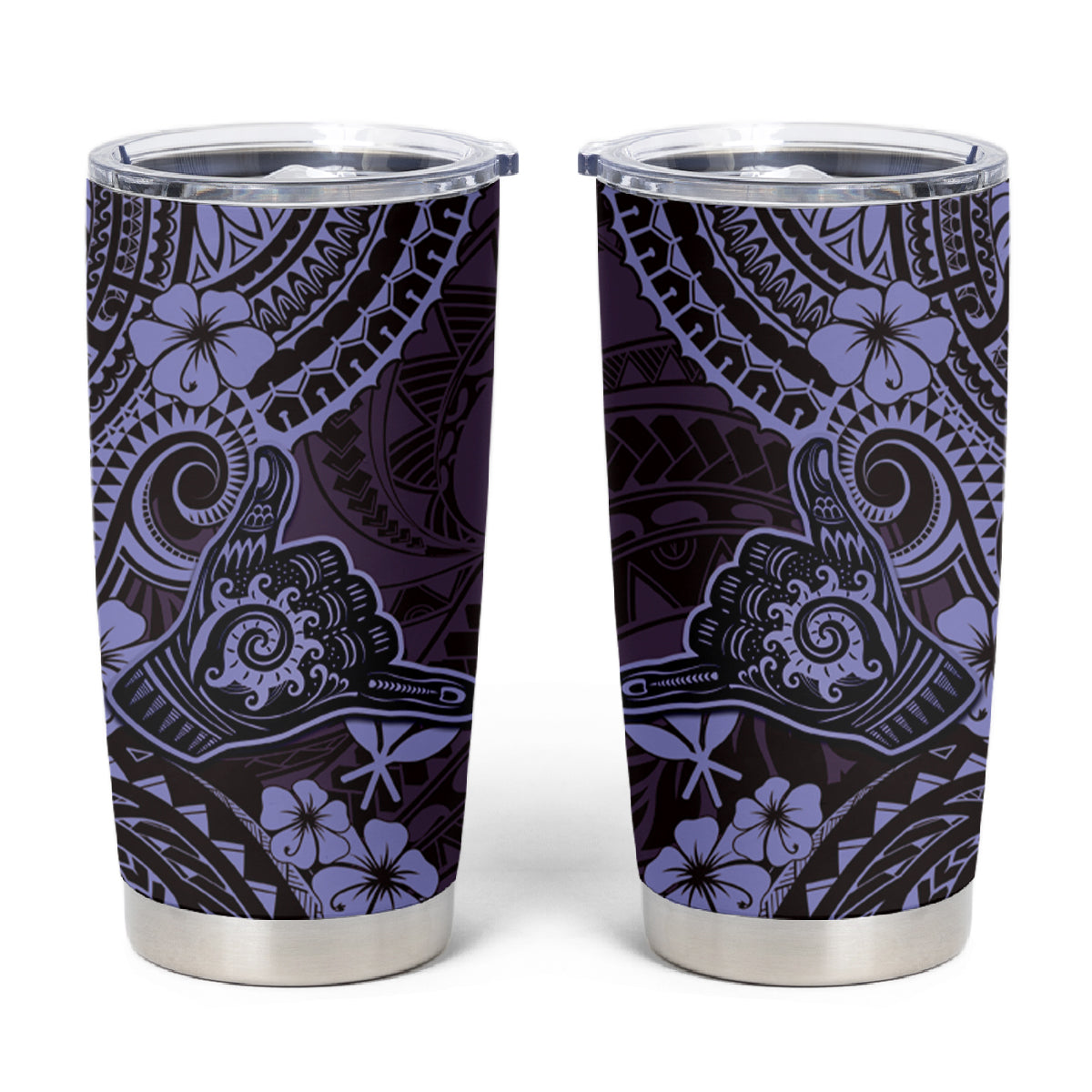 Hawaii Shaka Sign Tumbler Cup Polynesian Pattern Purple Version