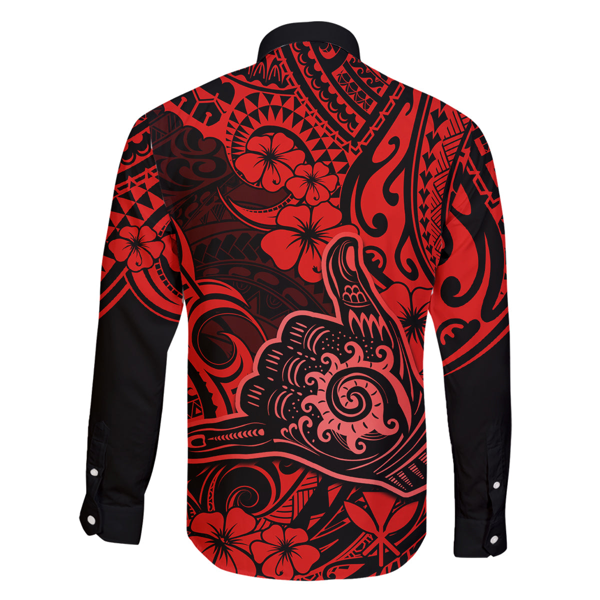 Hawaii Shaka Sign Family Matching Long Sleeve Bodycon Dress and Hawaiian Shirt Polynesian Pattern Red Version LT01 - Polynesian Pride