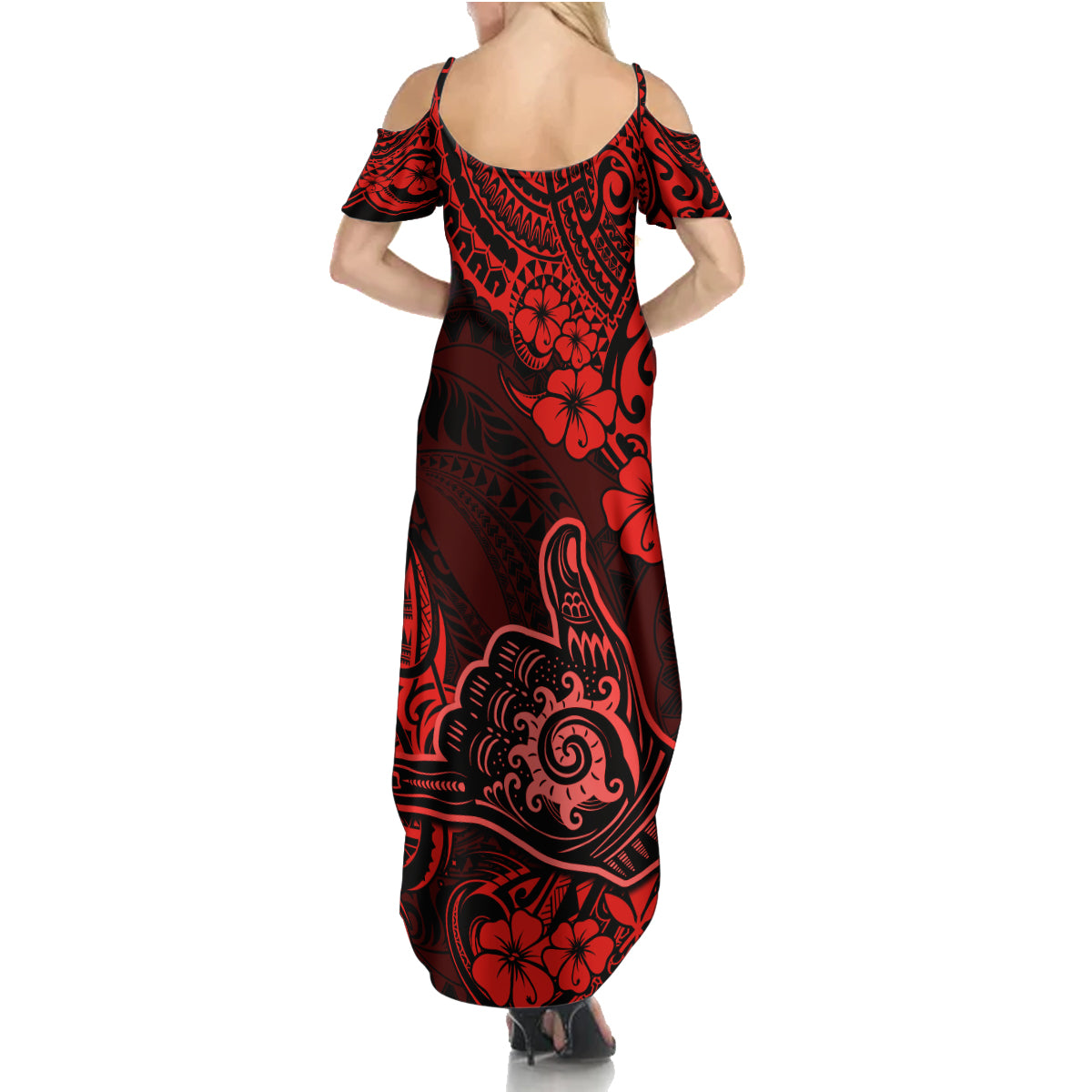Hawaii Shaka Sign Family Matching Summer Maxi Dress and Hawaiian Shirt Polynesian Pattern Red Version LT01 - Polynesian Pride