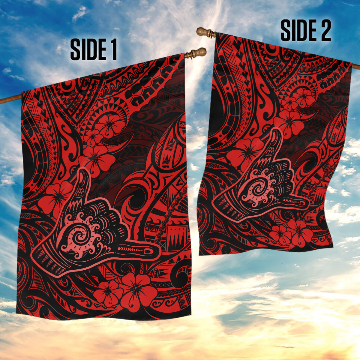 Hawaii Shaka Sign Garden Flag Polynesian Pattern Red Version LT01 - Polynesian Pride