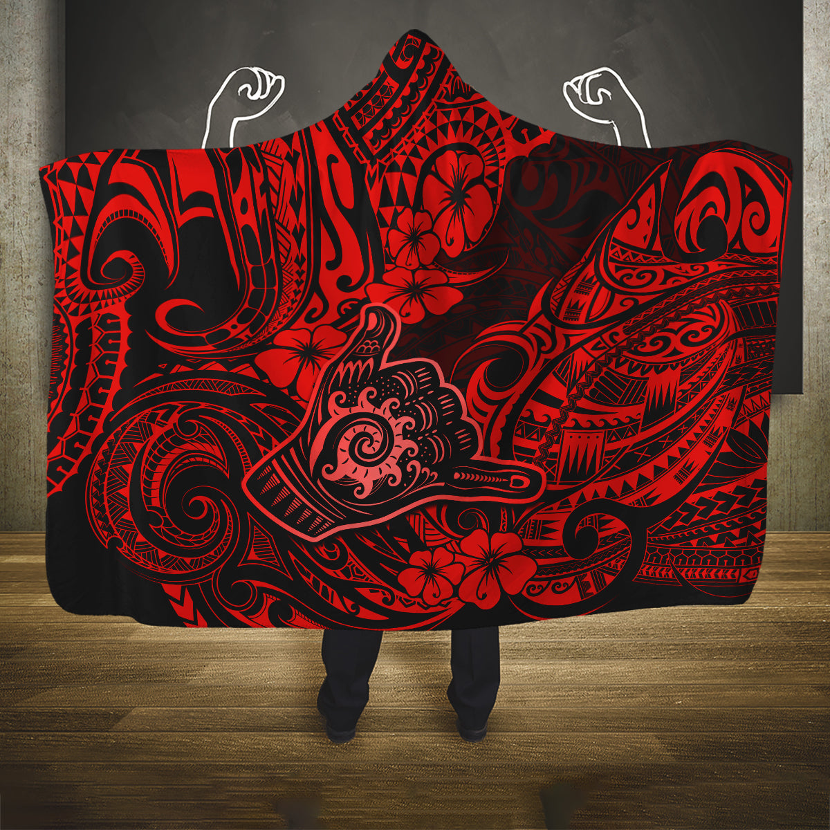 Hawaii Shaka Sign Hooded Blanket Polynesian Pattern Red Version LT01 One Size Red - Polynesian Pride