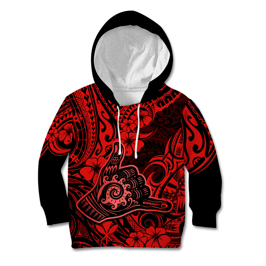 Hawaii Shaka Sign Kid Hoodie Polynesian Pattern Red Version LT01 Red - Polynesian Pride