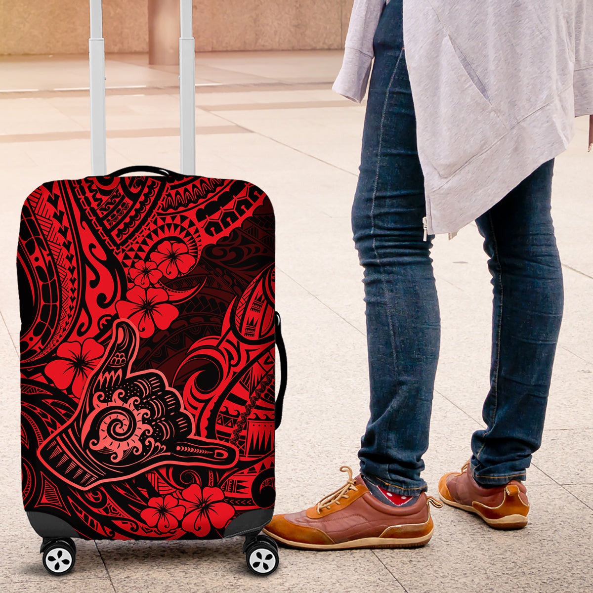 Hawaii Shaka Sign Luggage Cover Polynesian Pattern Red Version LT01 Red - Polynesian Pride