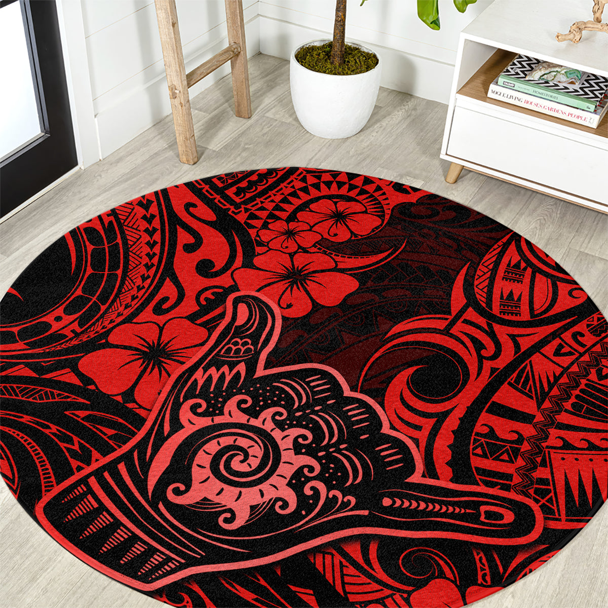 Hawaii Shaka Sign Round Carpet Polynesian Pattern Red Version LT01 Red - Polynesian Pride