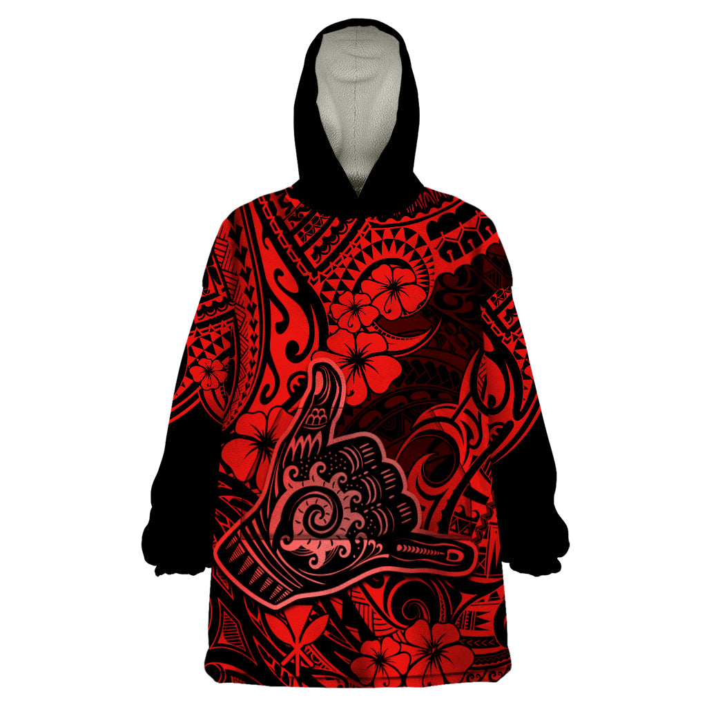 Hawaii Shaka Sign Wearable Blanket Hoodie Polynesian Pattern Red Version LT01 One Size Red - Polynesian Pride