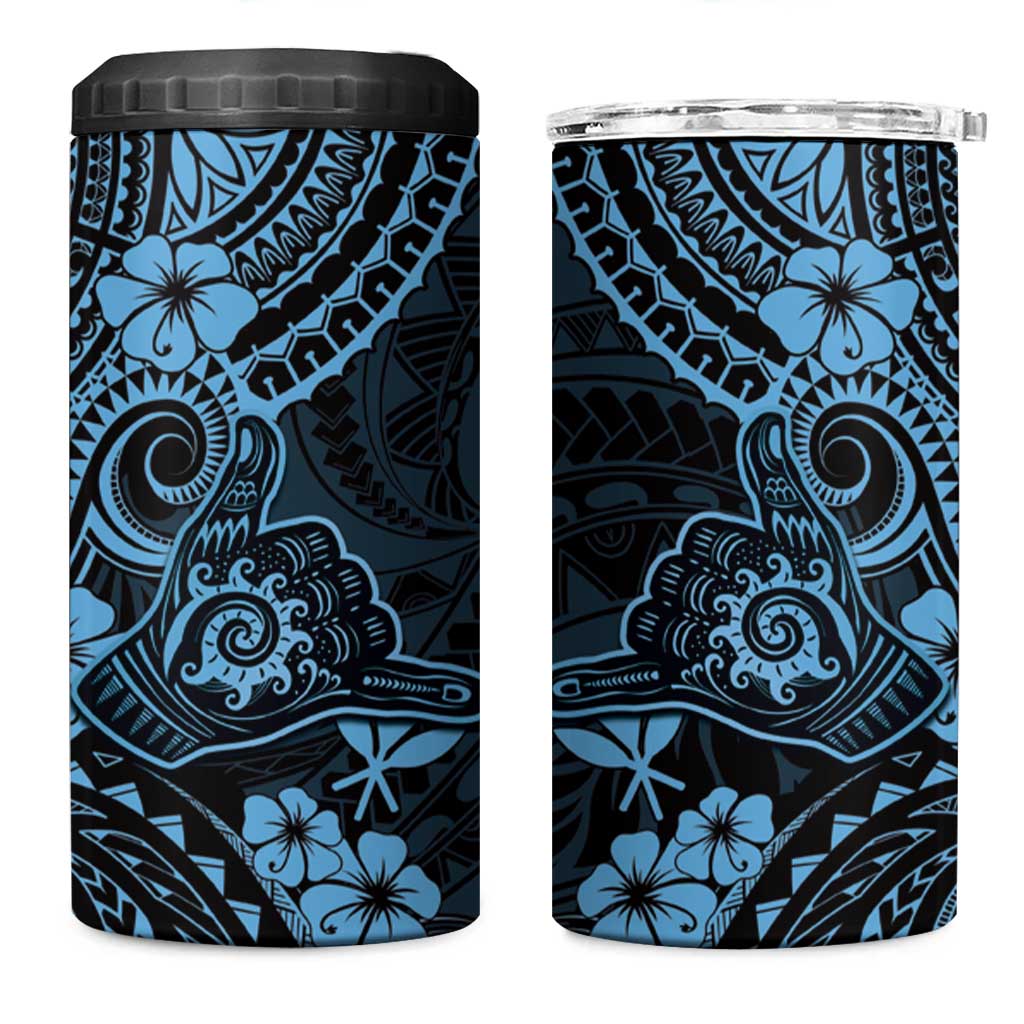 Hawaii Shaka Sign 4 in 1 Can Cooler Tumbler Polynesian Pattern Sky Blue Version