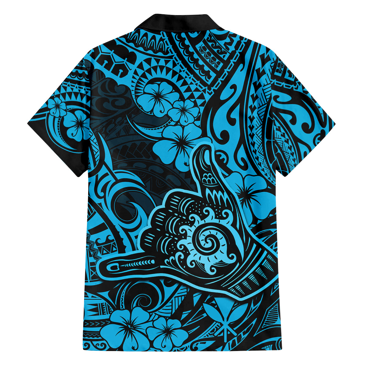 Hawaii Shaka Sign Family Matching Summer Maxi Dress and Hawaiian Shirt Polynesian Pattern Sky Blue Version LT01 - Polynesian Pride