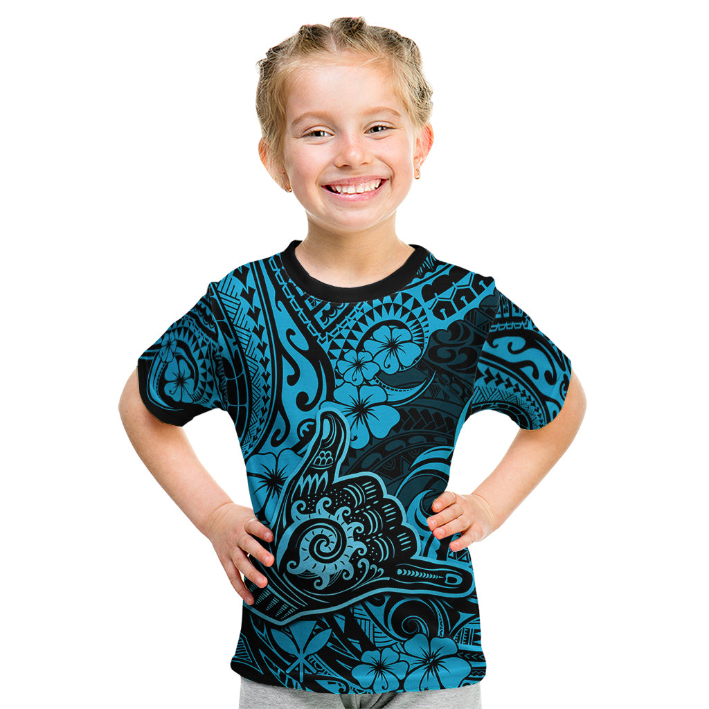 Hawaii Shaka Sign Kid T Shirt Polynesian Pattern Sky Blue Version LT01 Blue - Polynesian Pride