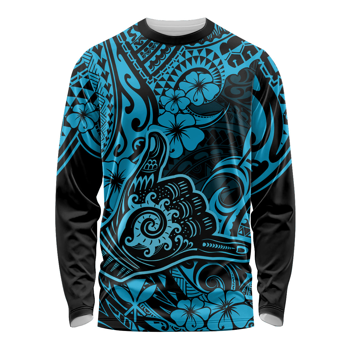 Hawaii Shaka Sign Long Sleeve Shirt Polynesian Pattern Sky Blue Version LT01 Unisex Blue - Polynesian Pride