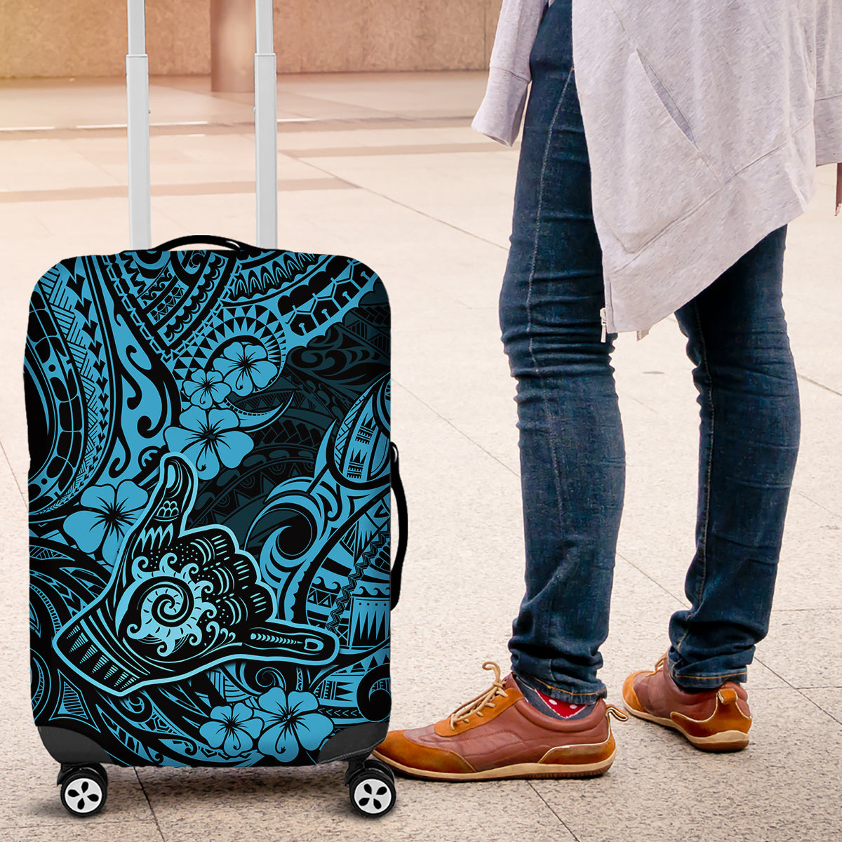 Hawaii Shaka Sign Luggage Cover Polynesian Pattern Sky Blue Version LT01 Blue - Polynesian Pride