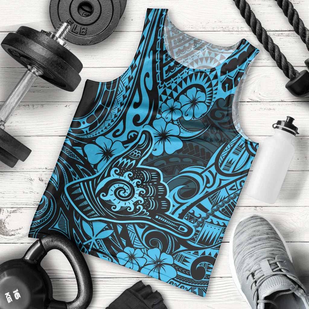 Hawaii Shaka Sign Men Tank Top Polynesian Pattern Sky Blue Version LT01 Blue - Polynesian Pride